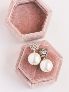 Silver Flower Pearl Earrings