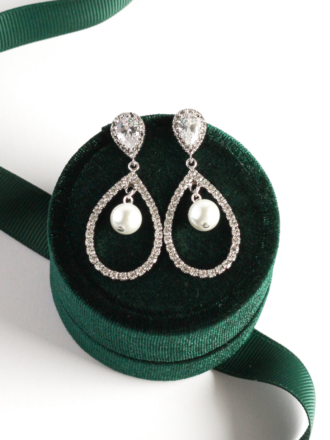 Silver Pearl Teardrop Wedding Earrings