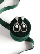 Load image into Gallery viewer, Rachelyn Jewelry Silver Crystal Halo Teardrop Pearl Earrings
