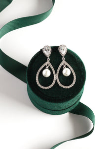 Rachelyn Jewelry Silver Crystal Halo Teardrop Pearl Earrings
